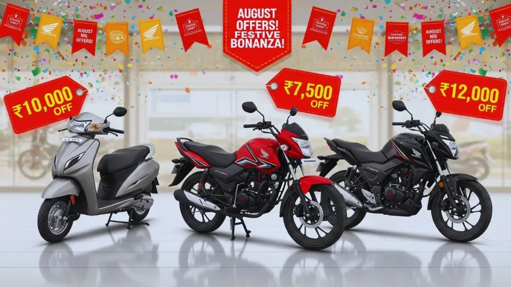 Honda बाइक और स्कूटर पर अगस्त 2025 में ₹10,000 तक का डिस्काउंट और शानदार EMI ऑफर्स